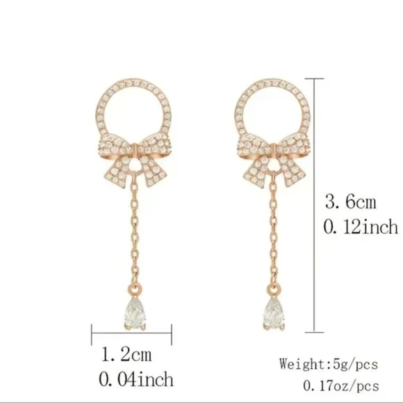 Elegant Bow Water Drop Pendant Stud Earrings - Picture 4 of 7